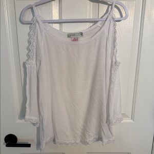 White Lace Trim Cold Shoulder Blouse